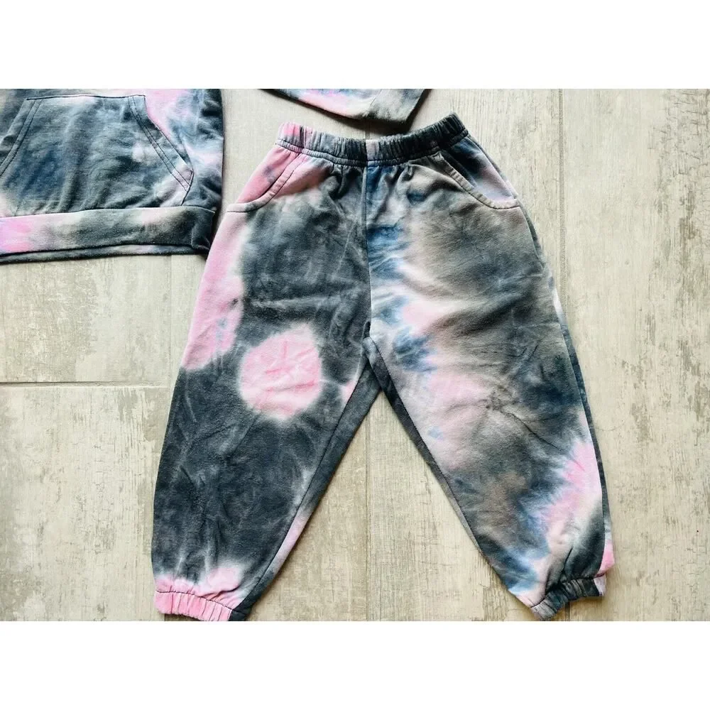 Toddler Girl Heart Tie Dye Hoodie & Jogger Pants Tracksuit 2 Piece Outfit Set 2T